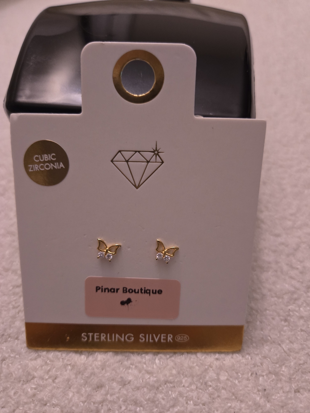 Gold Butterfly Cubic Zirconia Sterling Silver Stud Earrings
